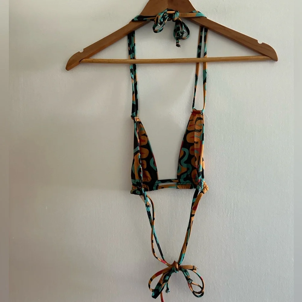 Gonza Orange/Teal 70s Double Strap Mesh Triangle Top size Small EUC - Picture 6 of 8